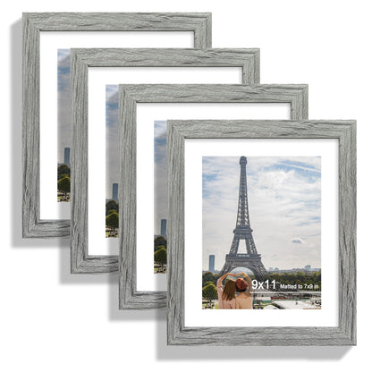 Hongkee 8x10 Picture Frame Set of 4, Real Glass and Wood Frame, 5x7 Mat
