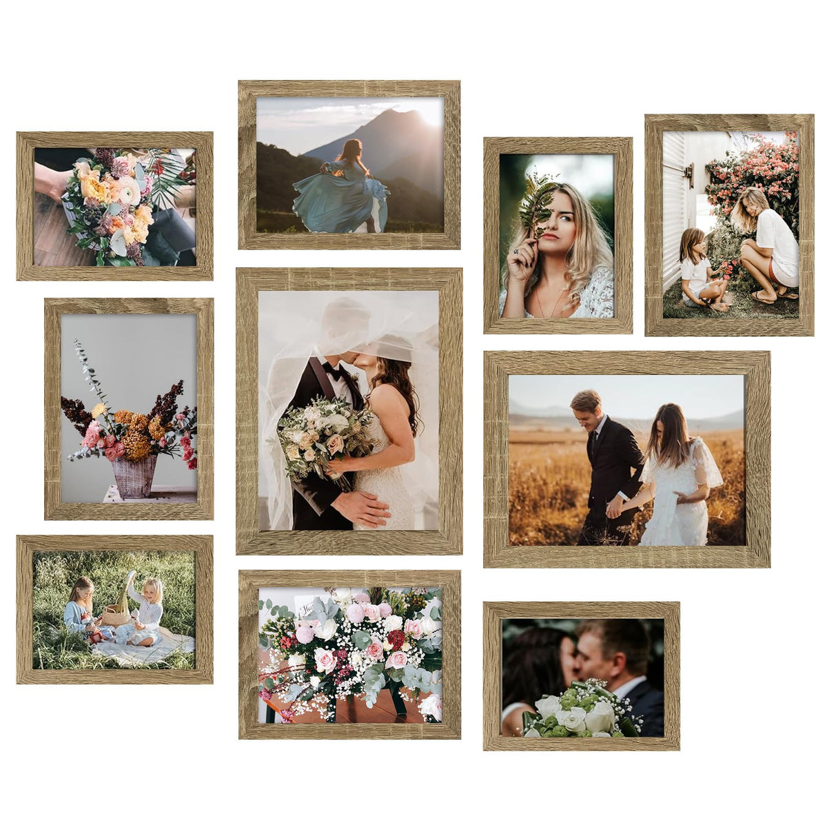 LUCKYLIFE Picture Frames Collage Wall Decor 10-Pack, Gallery Wall Frame Set with 8x10 5x7 4x6 Frames in 3 Different Finishes