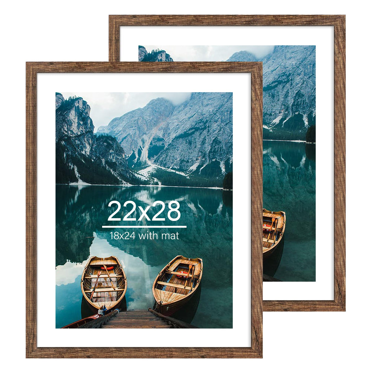Hongkee 5x7 Picture Frame Set of 2, Real Glass and Wood Frame for Mat 4x6