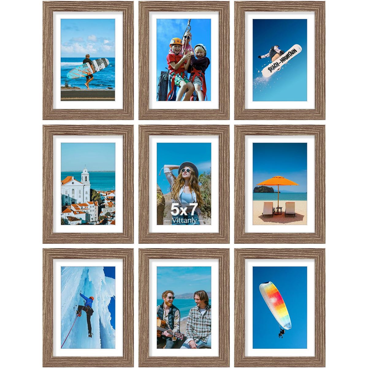 Vittanly 8x10 Picture Frames Set of 9 for Wall or Tabletop Display, Gold