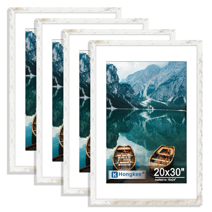Hongkee 8x10 Picture Frame Set of 4, Real Glass and Wood Frame, 5x7 Mat