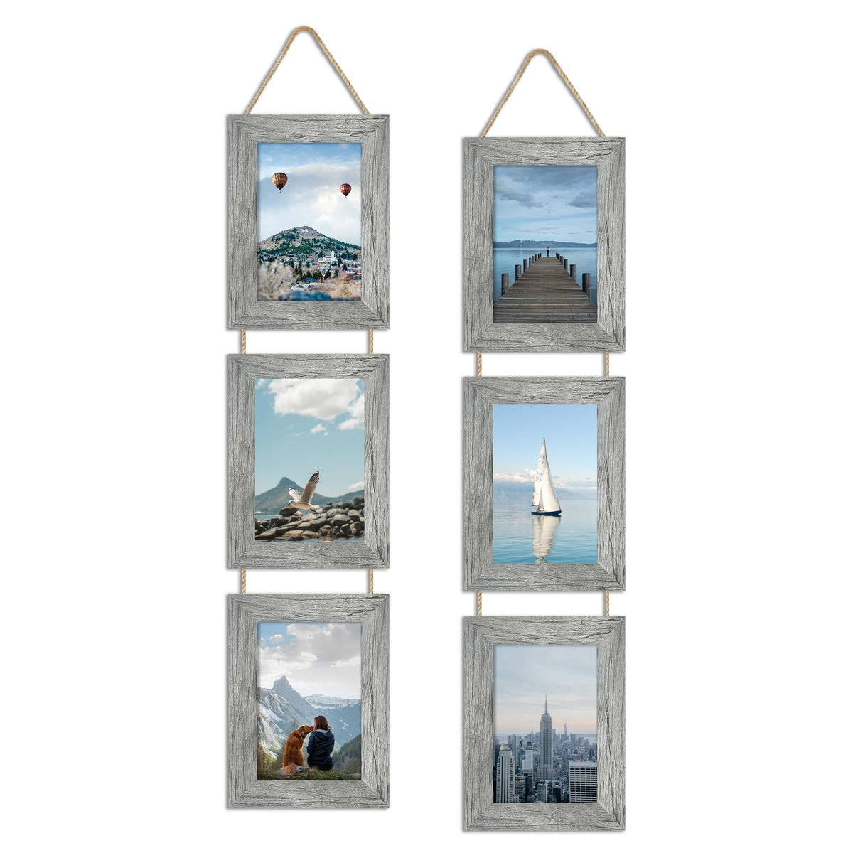 4x6 Collage Picture Frames Set of 2, Rustic Wooden Real Glass Vertical Hanging 3 Opening 4 by 6 Photo Frame, Rustic Brown