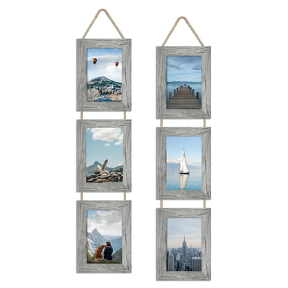 4x6 Collage Picture Frames Set of 2, Rustic Wooden Real Glass Vertical Hanging 3 Opening 4 by 6 Photo Frame, Rustic Brown