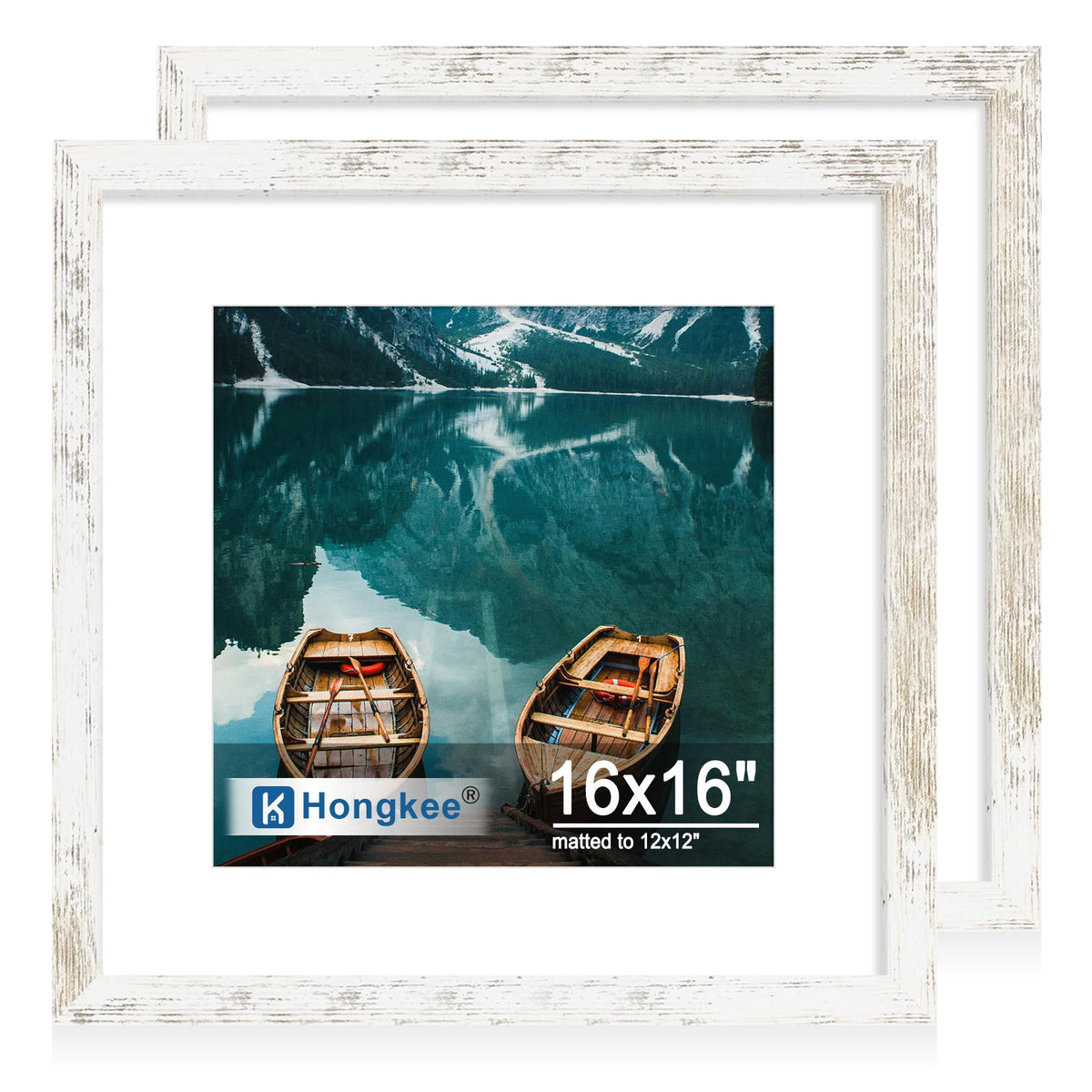 Hongkee 5x7 Picture Frame Set of 2, Real Glass and Wood Frame for Mat 4x6