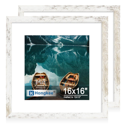 Hongkee 5x7 Picture Frame Set of 2, Real Glass and Wood Frame for Mat 4x6