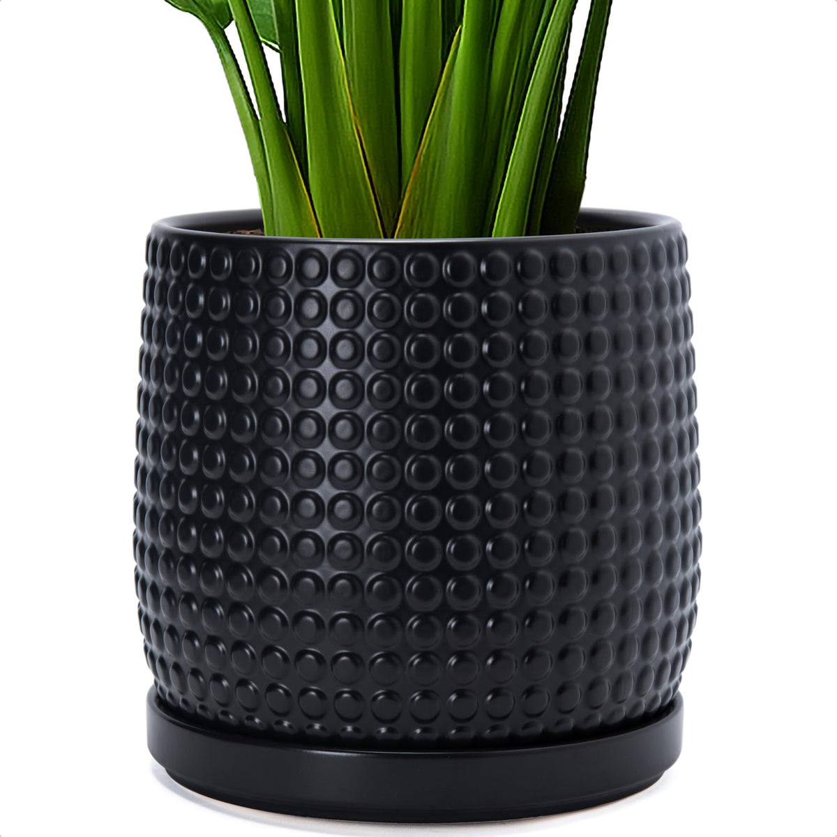 D'vine Dev Beaded Ceramic Pot with Saucer, 4 in, Midnight Blue, 27-C-Z-3
