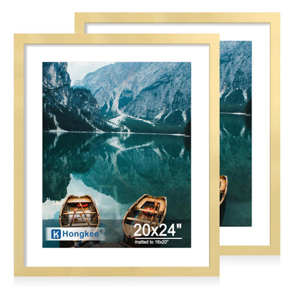 Hongkee 5x7 Picture Frame Set of 2, Real Glass and Wood Frame for Mat 4x6