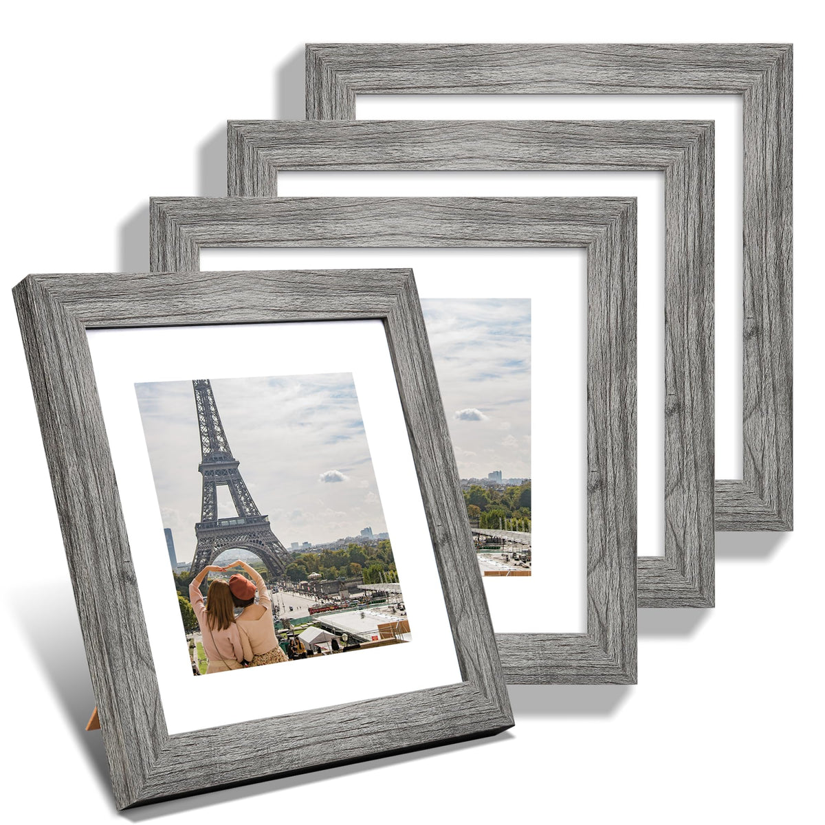 Hongkee 8x10 Picture Frame Set of 4, Real Glass and Wood Frame, 5x7 Mat