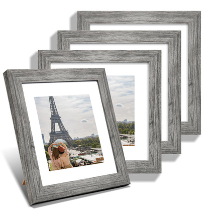 Hongkee 8x10 Picture Frame Set of 4, Real Glass and Wood Frame, 5x7 Mat