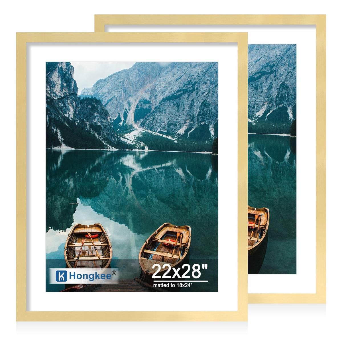 Hongkee 5x7 Picture Frame Set of 2, Real Glass and Wood Frame for Mat 4x6
