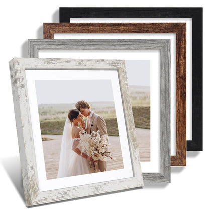 Hongkee 8x10 Picture Frame Set of 4, Real Glass and Wood Frame, 5x7 Mat
