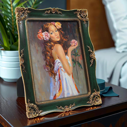 Vintage Picture Frame 8x10 Inch, Ornate Photo Frame (Green)