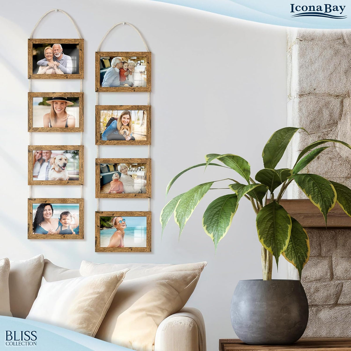 4x6 Hanging Picture Frames Collage with 8 Openings - Rustic Brown, 2 PK