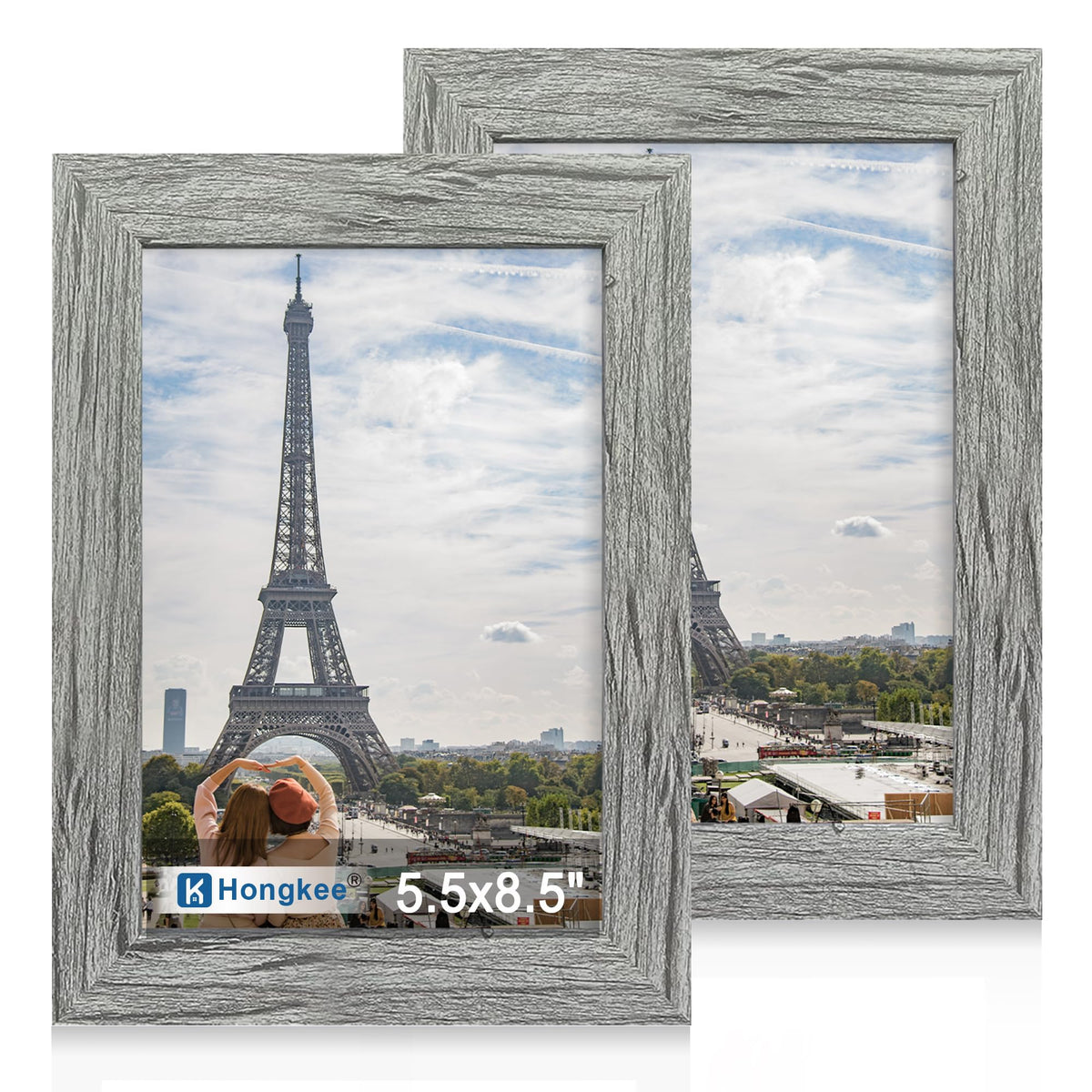 Hongkee 5x7 Picture Frame Set of 2, Real Glass and Wood Frame for Mat 4x6