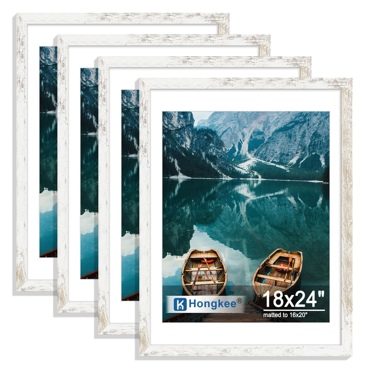 Hongkee 8x10 Picture Frame Set of 4, Real Glass and Wood Frame, 5x7 Mat