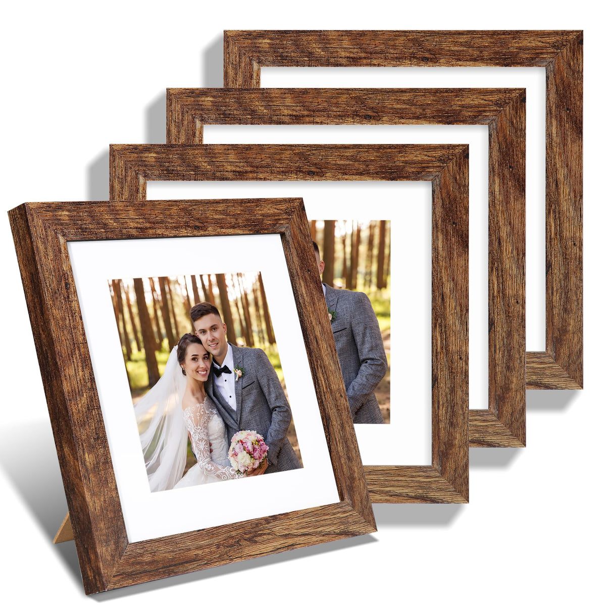 Hongkee 8x10 Picture Frame Set of 4, Real Glass and Wood Frame, 5x7 Mat