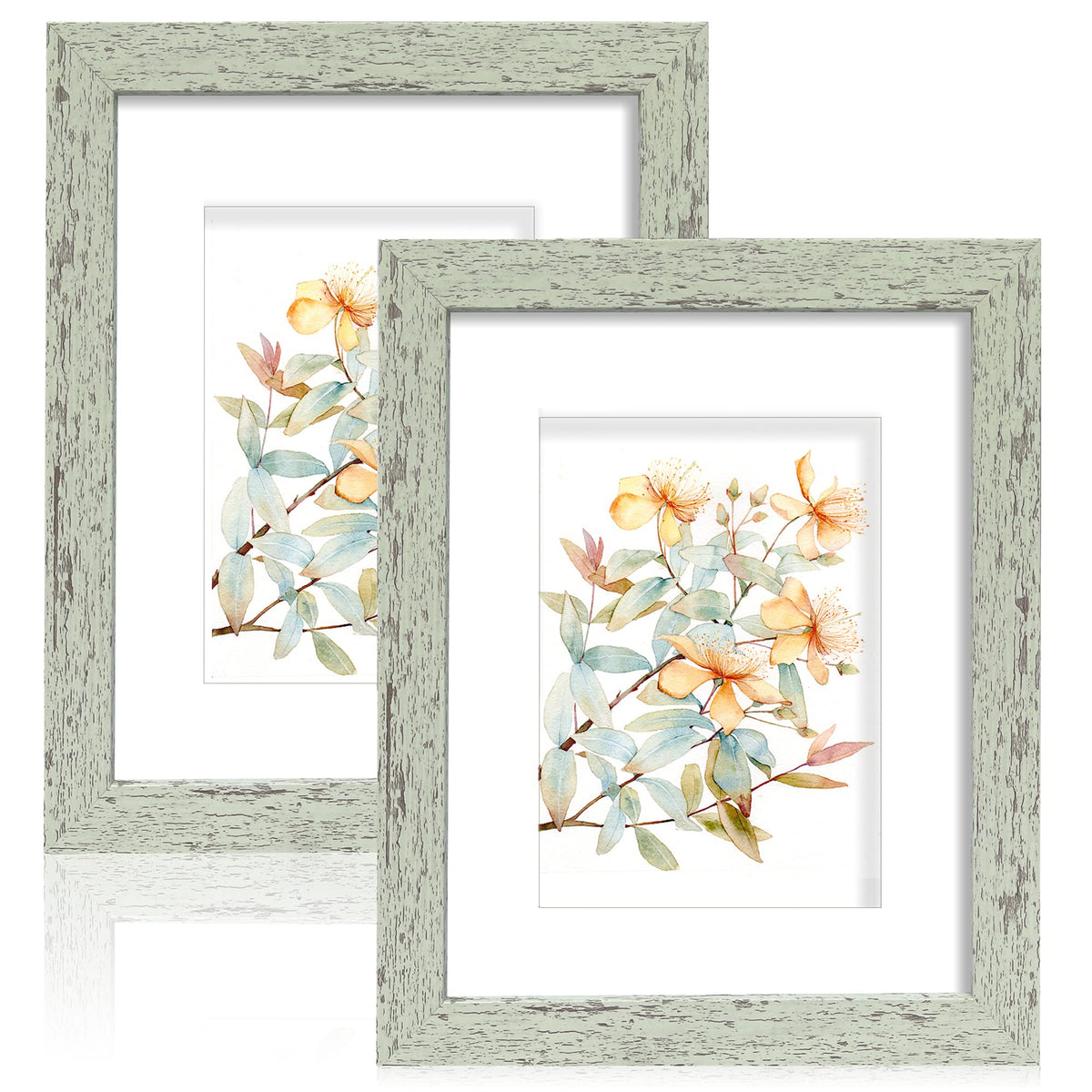 Hongkee 5x7 Picture Frame Set of 2, Real Glass and Wood Frame for Mat 4x6