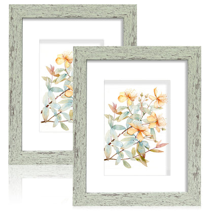 Hongkee 5x7 Picture Frame Set of 2, Real Glass and Wood Frame for Mat 4x6