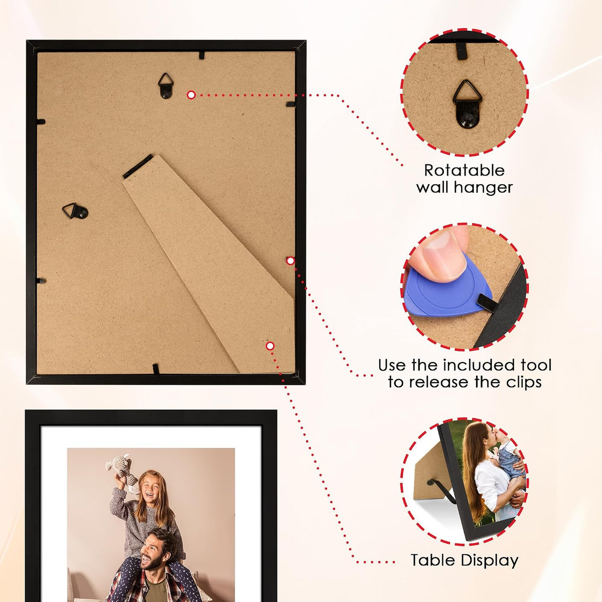 FIXSMITH 10 Pack Picture Frames Collage Wall Decor for Mounting or Tabletop Display, Gallery Wall Frame Set with Two 8x10 Black Frames, Four 5x7 Frames and Four 4x6 Frames, Multi-Pack Photo Frame Set