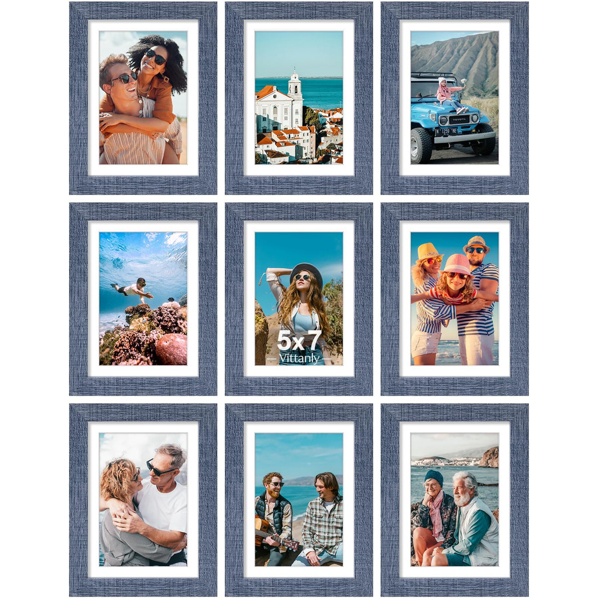 Vittanly 8x10 Picture Frames Set of 9 for Wall or Tabletop Display, Gold