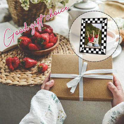 Black Checkerboard Picture Frame 4x6, Modern Wooden Photo Frame with Stand, Aesthetic Room Decor for Bedroom, Dorm Room, Apartment & Office (A02)