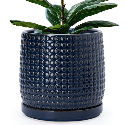 D'vine Dev Beaded Ceramic Pot with Saucer, 4 in, Midnight Blue, 27-C-Z-3
