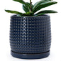 D'vine Dev Beaded Ceramic Pot with Saucer, 4 in, Midnight Blue, 27-C-Z-3