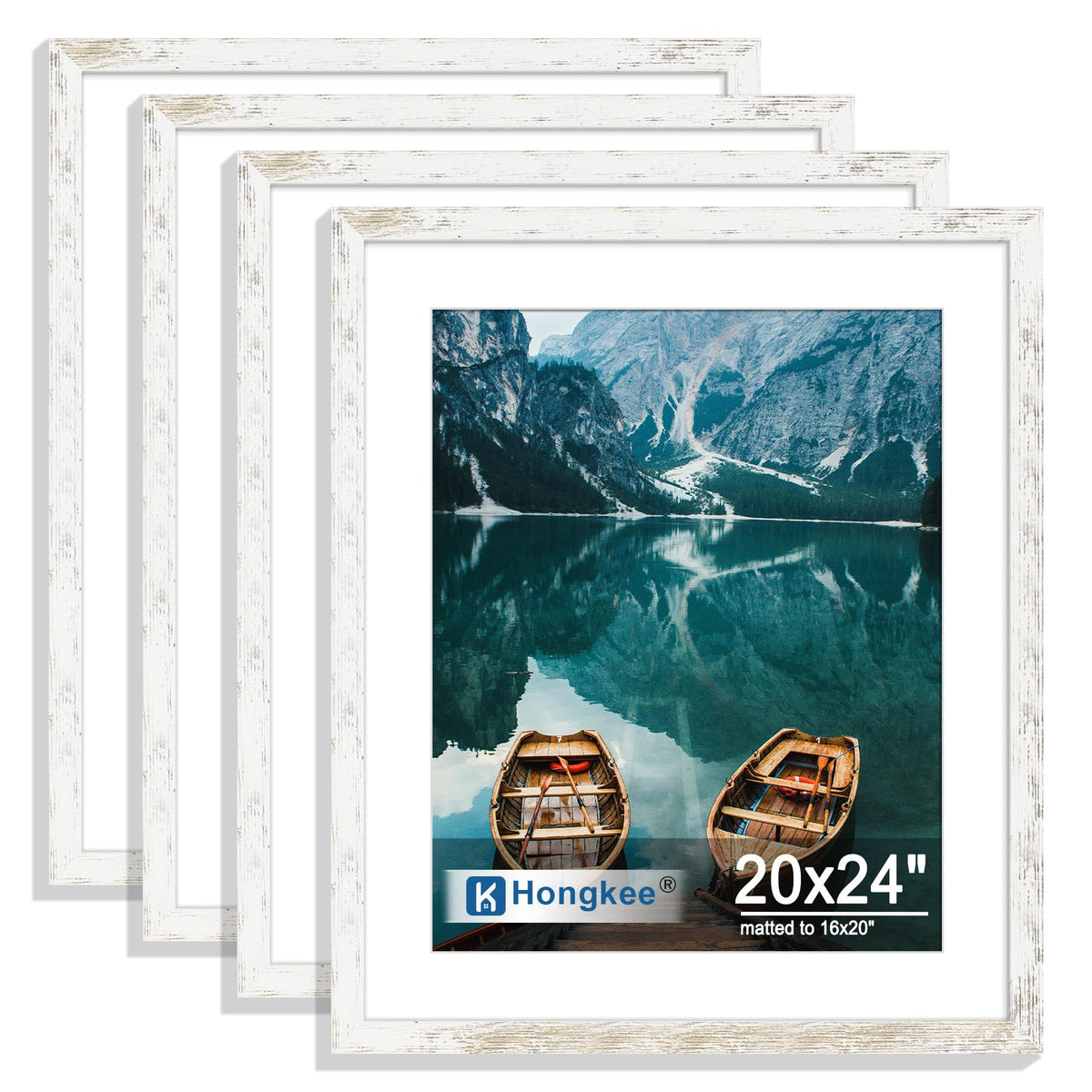 Hongkee 8x10 Picture Frame Set of 4, Real Glass and Wood Frame, 5x7 Mat