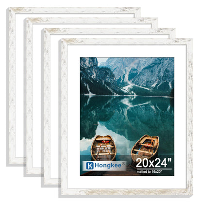 Hongkee 8x10 Picture Frame Set of 4, Real Glass and Wood Frame, 5x7 Mat