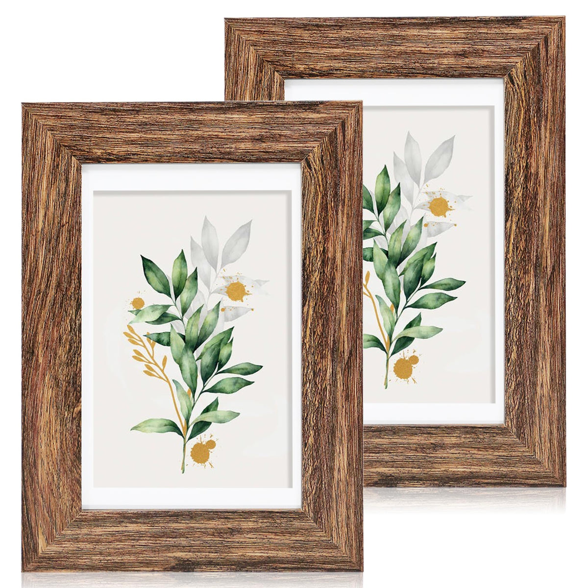 Hongkee 5x7 Picture Frame Set of 2, Real Glass and Wood Frame for Mat 4x6