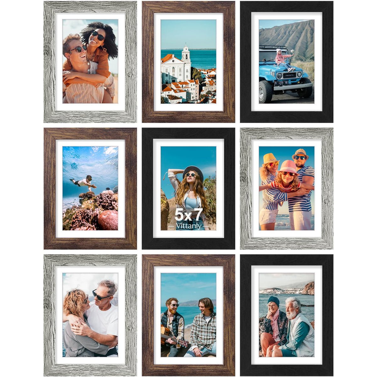 Vittanly 8x10 Picture Frames Set of 9 for Wall or Tabletop Display, Gold