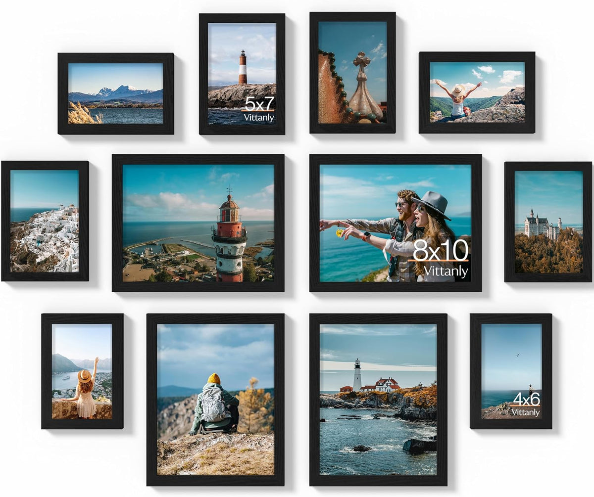 Vittanly 12 Pack Picture Frames Collage Wall Decor, Black