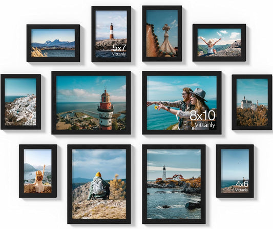 Vittanly 12 Pack Picture Frames Collage Wall Decor, Black