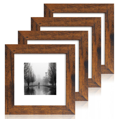 iRahmen 8x10 Picture Frame Set of 4, High Definition Real Glass Rustic Brown Frame, 8 x 10 Wood Photo Frames for Desktop Display and Wall Mounting