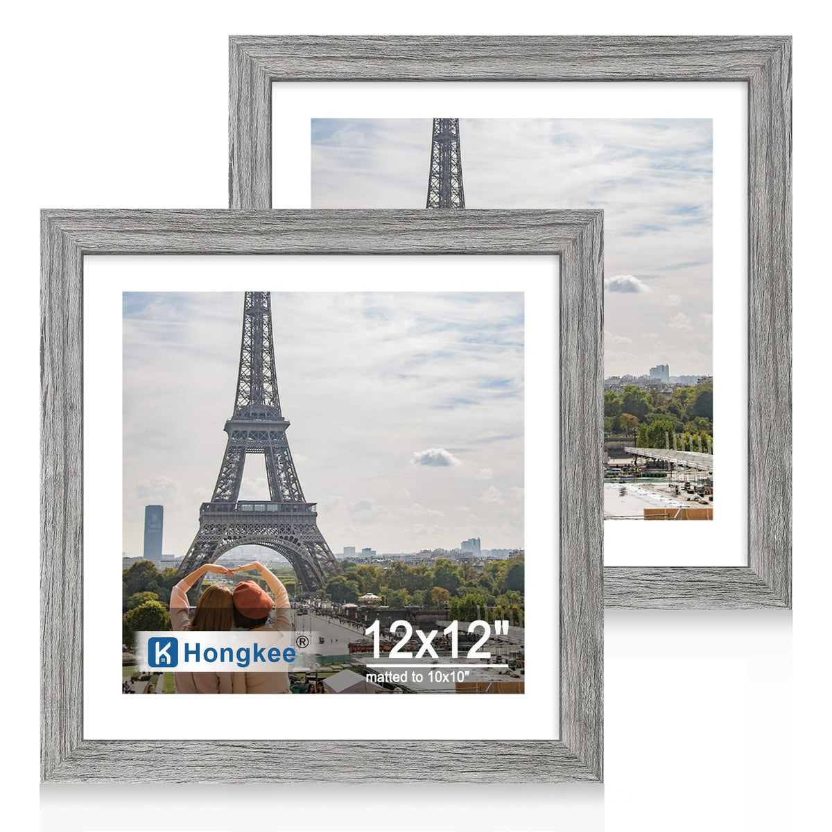 Hongkee 5x7 Picture Frame Set of 2, Real Glass and Wood Frame for Mat 4x6