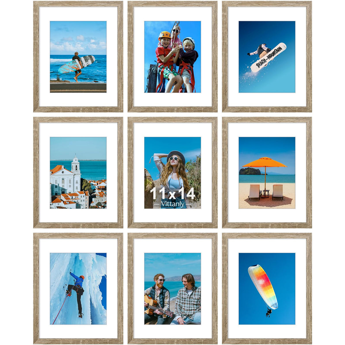 Vittanly 8x10 Picture Frames Set of 9 for Wall or Tabletop Display, Gold