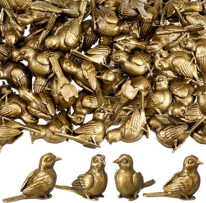 Weysat 50 Pcs Mini Bronze Bird Statue, Falls Bird Figurine Decor