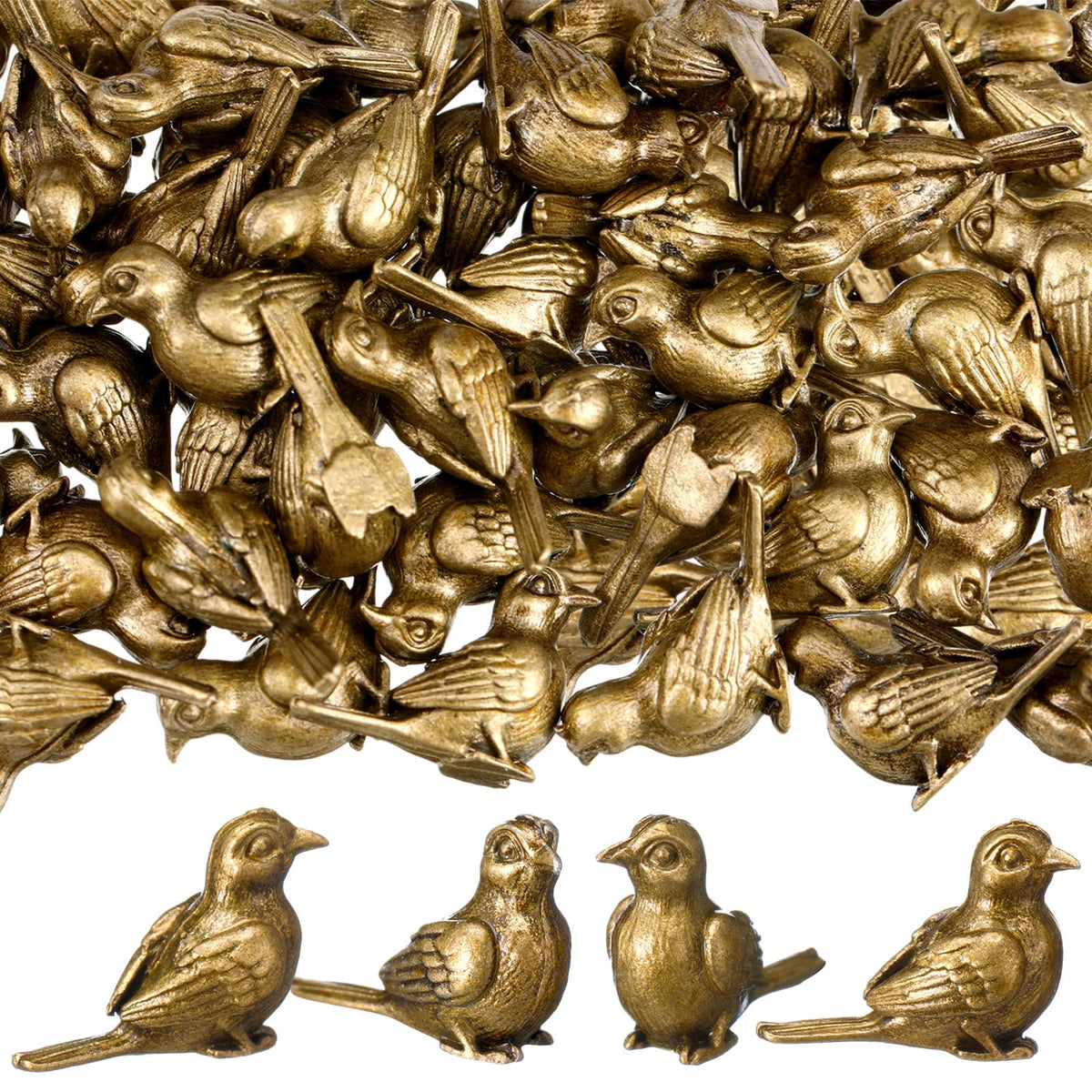 Weysat 50 Pcs Mini Bronze Bird Statue, Falls Bird Figurine Decor