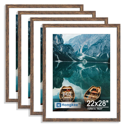 Hongkee 8x10 Picture Frame Set of 4, Real Glass and Wood Frame, 5x7 Mat