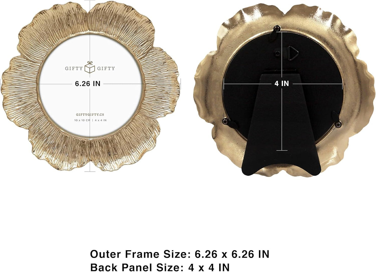 Circular Gold Floral Photo Frame / 4x4 In | For Tabletop Display | Perfect for Home Decor, Wedding, Graduation, Or Milestone Photos