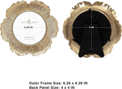 Circular Gold Floral Photo Frame / 4x4 In | For Tabletop Display | Perfect for Home Decor, Wedding, Graduation, Or Milestone Photos