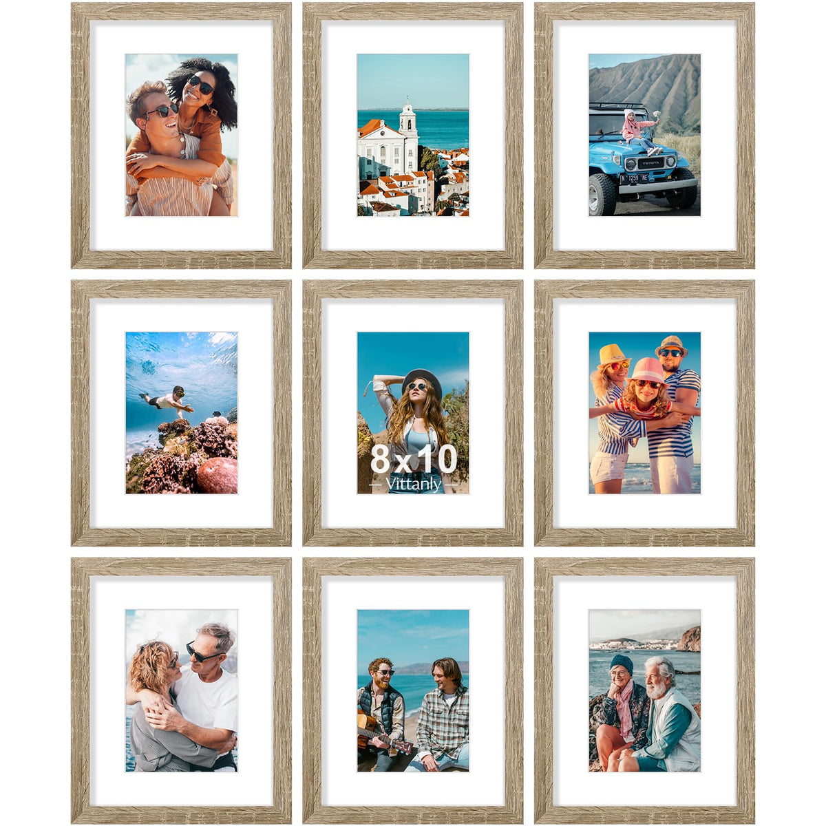 Vittanly 8x10 Picture Frames Set of 9 for Wall or Tabletop Display, Gold