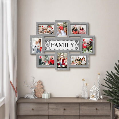 Jerry & Maggie Family Photo Frame 22x17, PVC Picture Frames Collage Wall Decor 9 Opening Wall Hanging For 6x4 Photos 8 Pack, No-Assembly 3D Design Waterproof Memorial Keepsake, Ashes