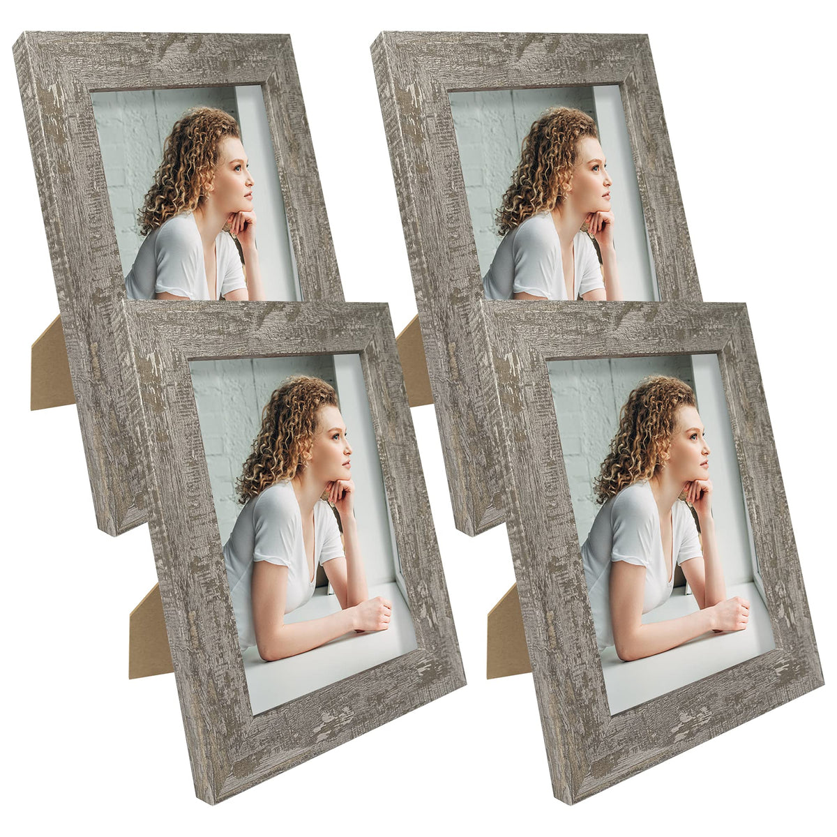 iRahmen 8x10 Picture Frame Set of 4, High Definition Real Glass Rustic Brown Frame, 8 x 10 Wood Photo Frames for Desktop Display and Wall Mounting