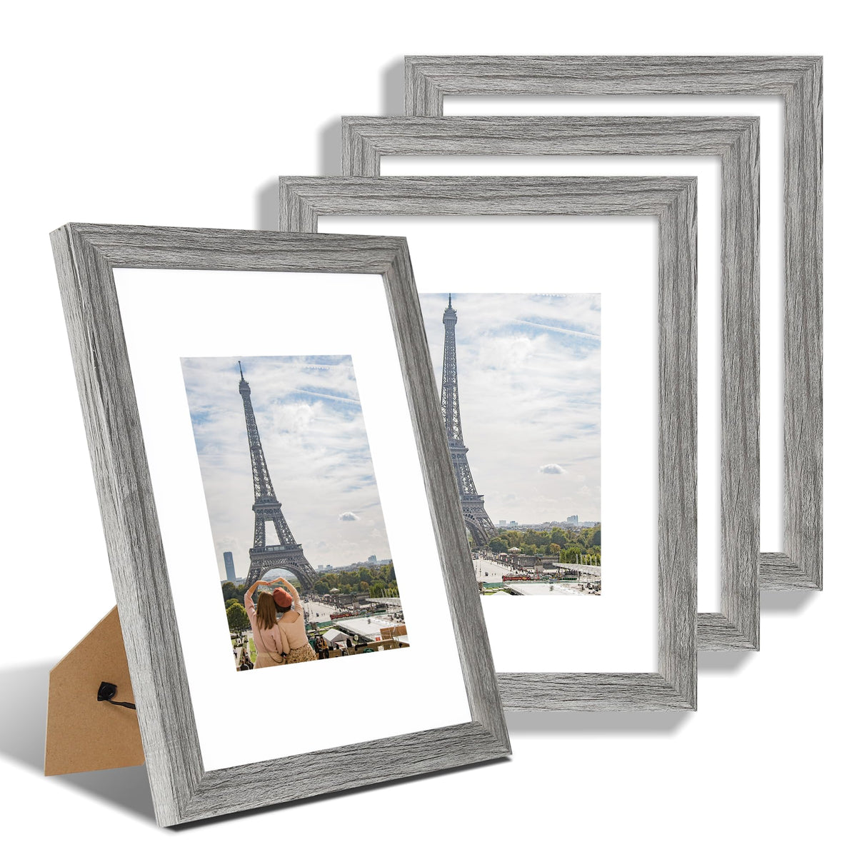 Hongkee 8x10 Picture Frame Set of 4, Real Glass and Wood Frame, 5x7 Mat