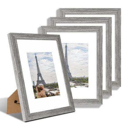 Hongkee 8x10 Picture Frame Set of 4, Real Glass and Wood Frame, 5x7 Mat