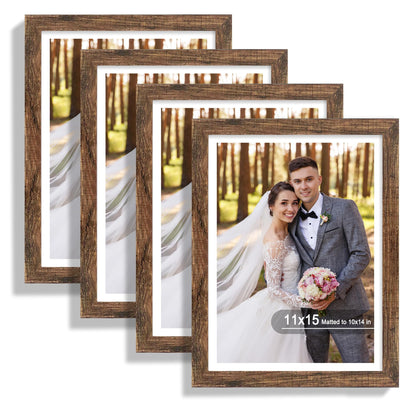 Hongkee 8x10 Picture Frame Set of 4, Real Glass and Wood Frame, 5x7 Mat