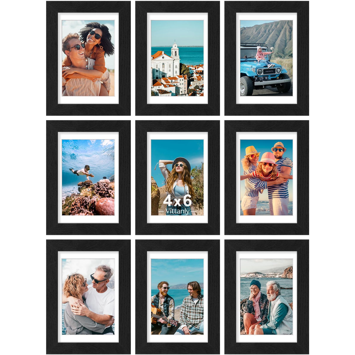 Vittanly 8x10 Picture Frames Set of 9 for Wall or Tabletop Display, Gold