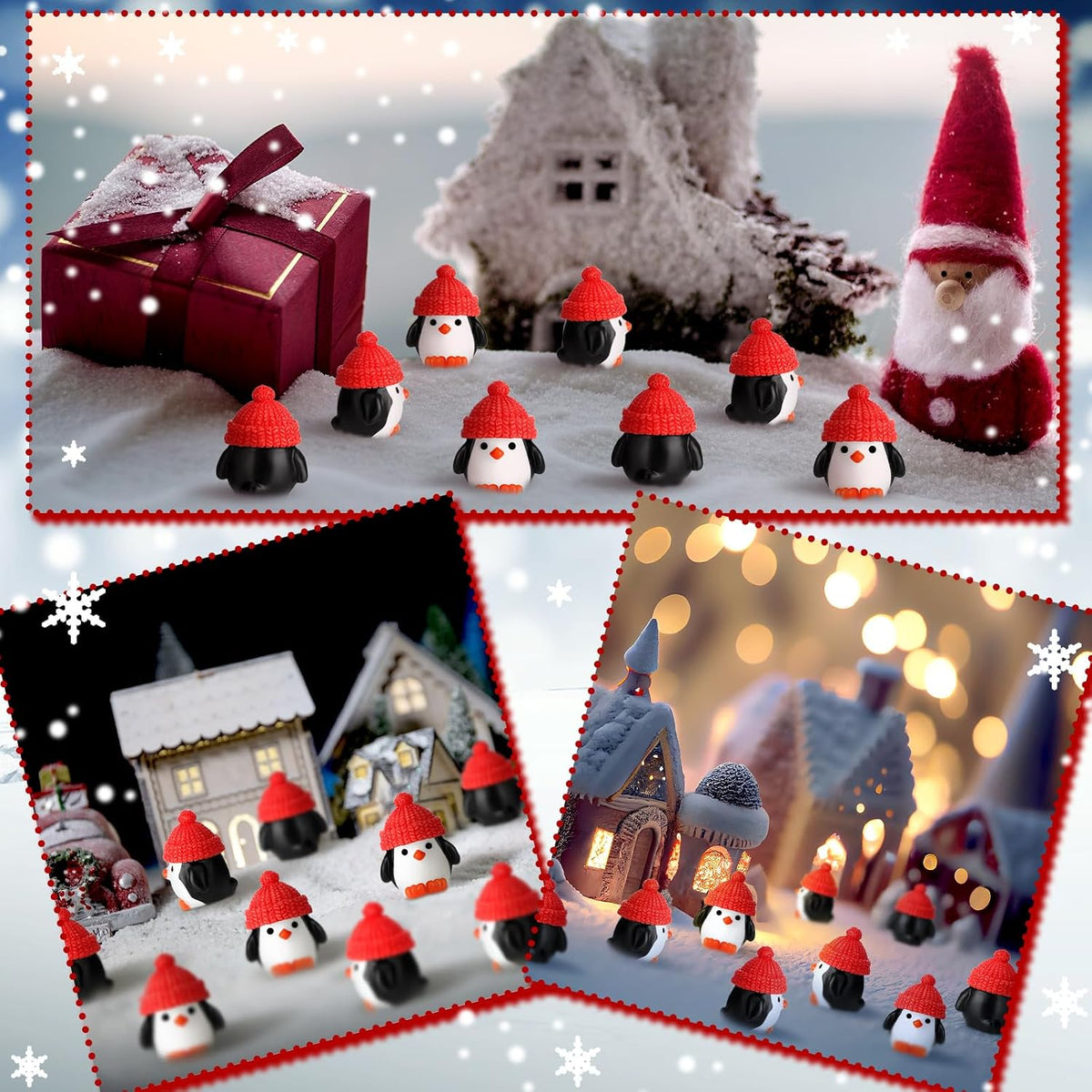 Soulchen 50 Pcs Mini Penguin Figurines Red Hat Resin Christmas Decor