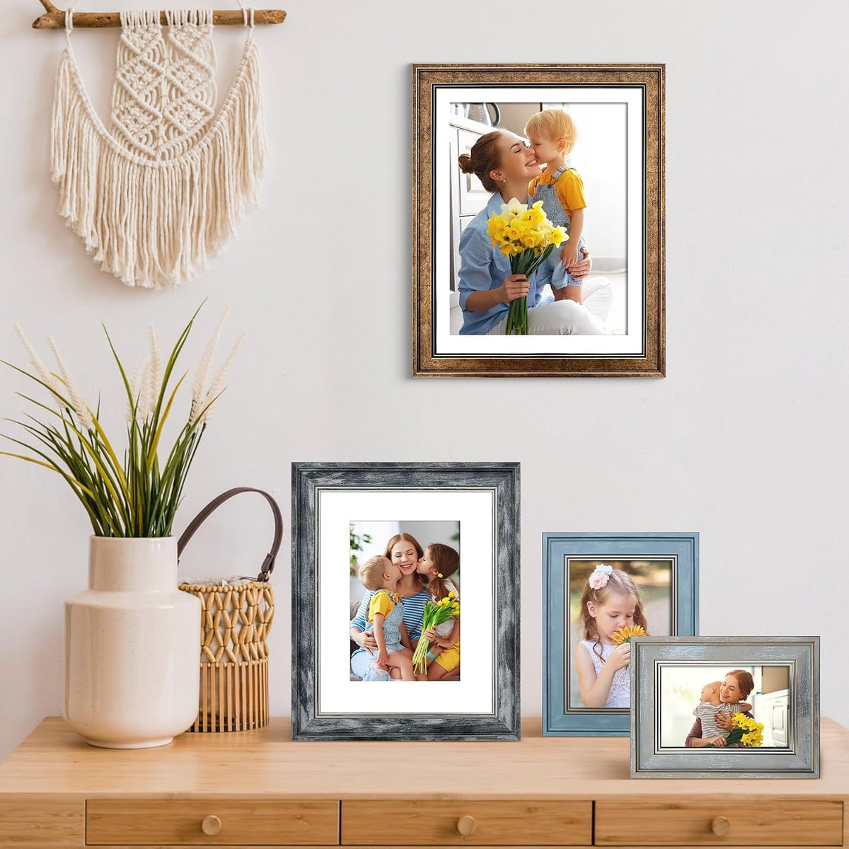 LUCKYLIFE Picture Frames Collage Wall Decor 10-Pack, Gallery Wall Frame Set with 11x14 8x10 5x7 4x6 Frames in 4 Different Finishes